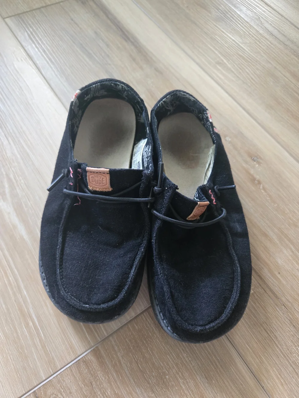 Hey Dude Kids Black Slip-On Shoes with Pink Trim